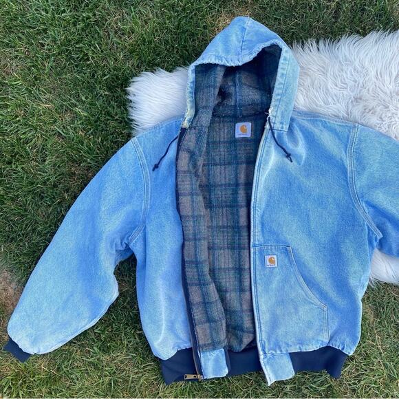 VTG Carhartt Denim Jacket Blanket Lined Mens ASAP Rocky XL - Picture 4 of 10